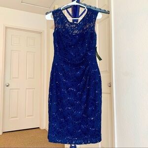 Lauren Ralph Lauren Dress Sequin Sparkle Lace Blue Size 4 NWT